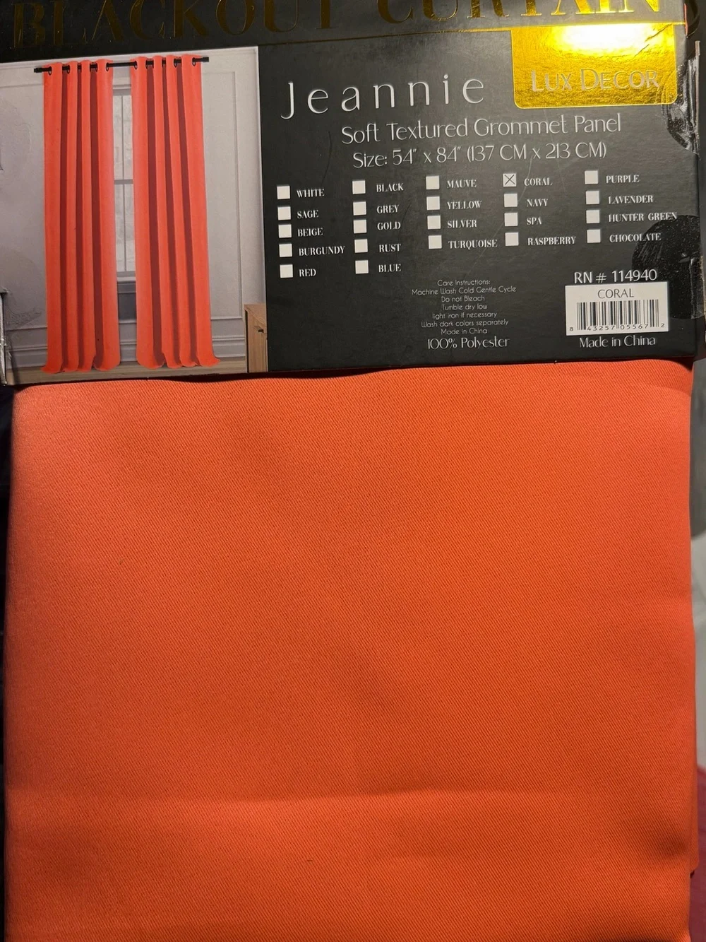 Jeannie Coral Soft Textured Grommet Curtain Panel